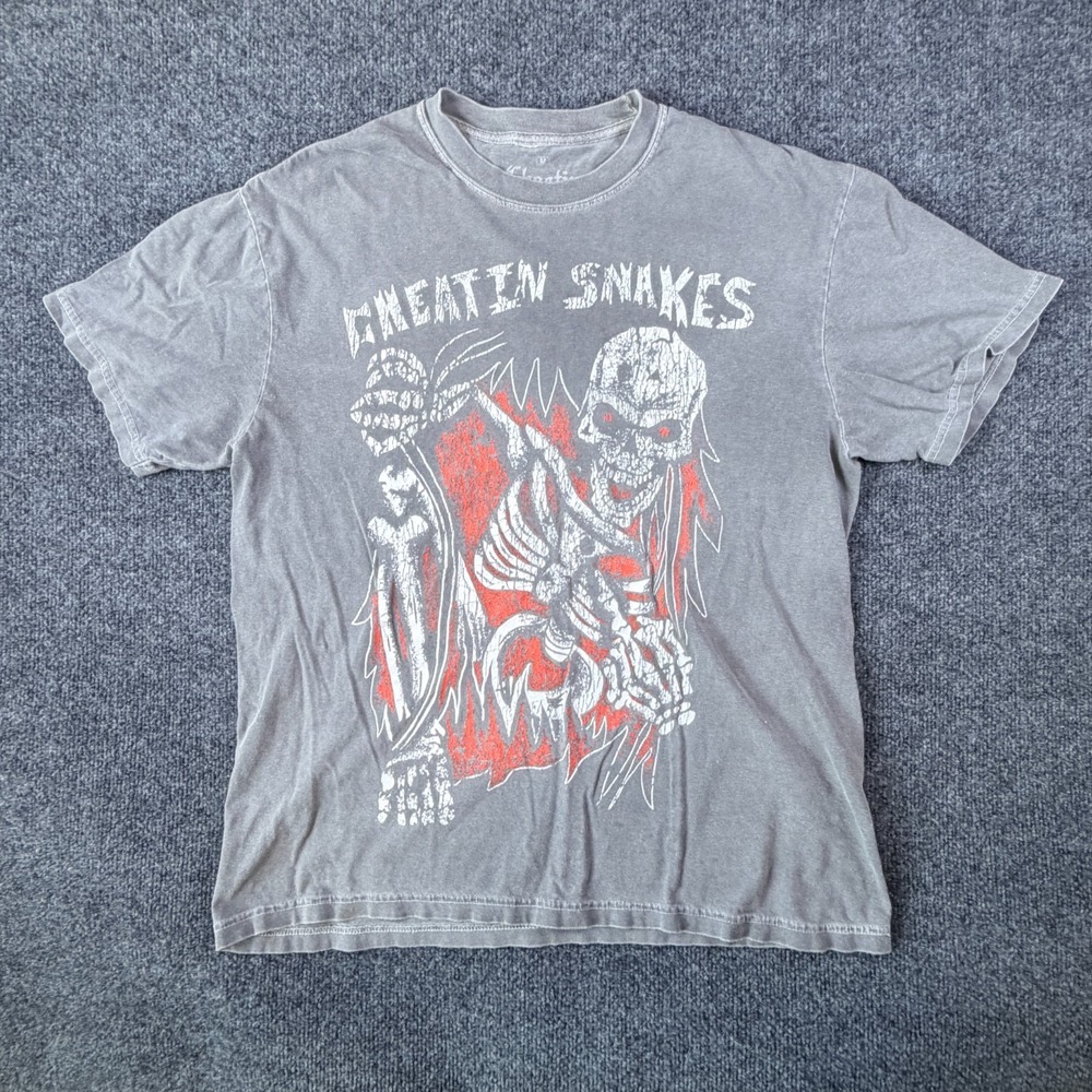 Cheatin Snakes T Shirt Mens Medium Gray Skeleton‎ Graphic Distressed Washed